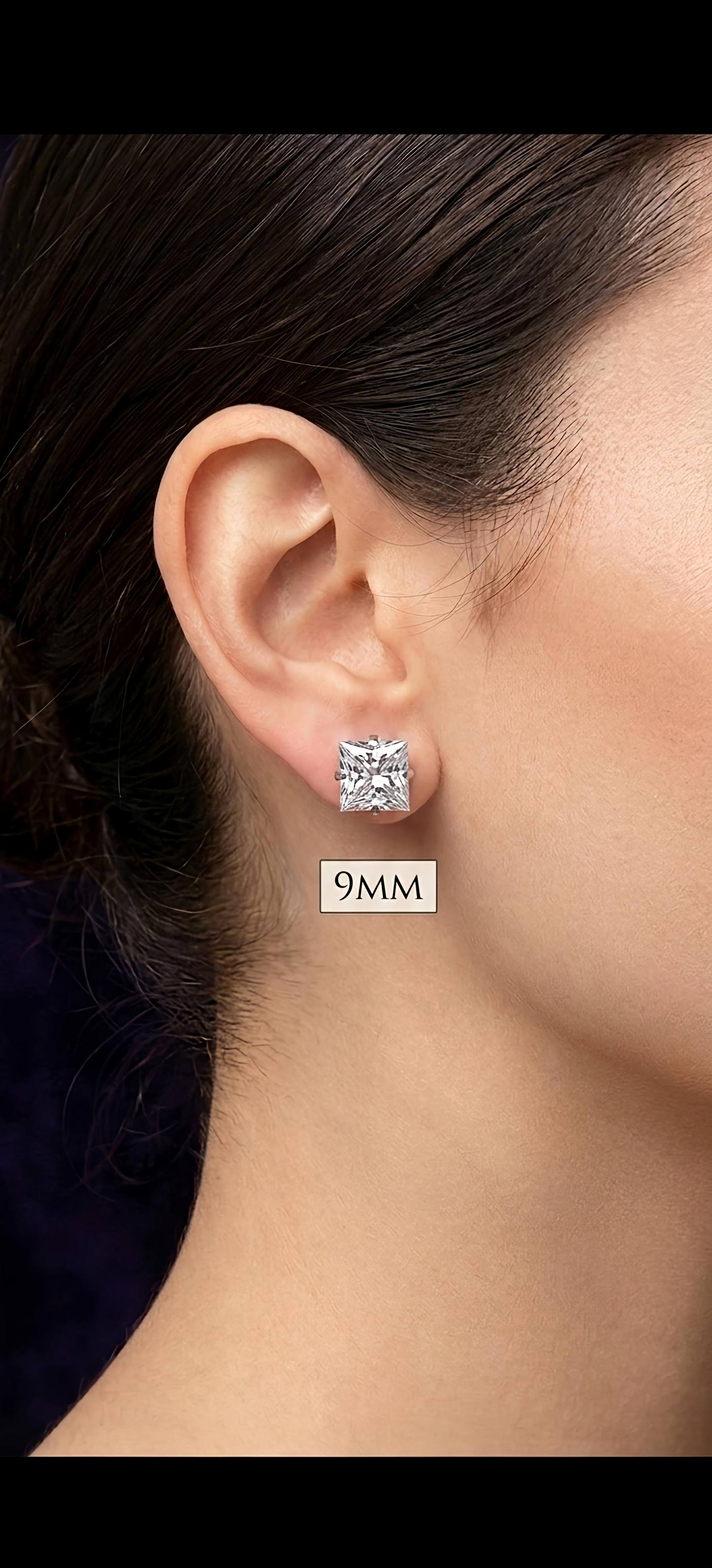 9mm Silver Arka Earrings Big Size (Stainless Steel 316L Cubic Zirconia Diamond Unisex Earrings)