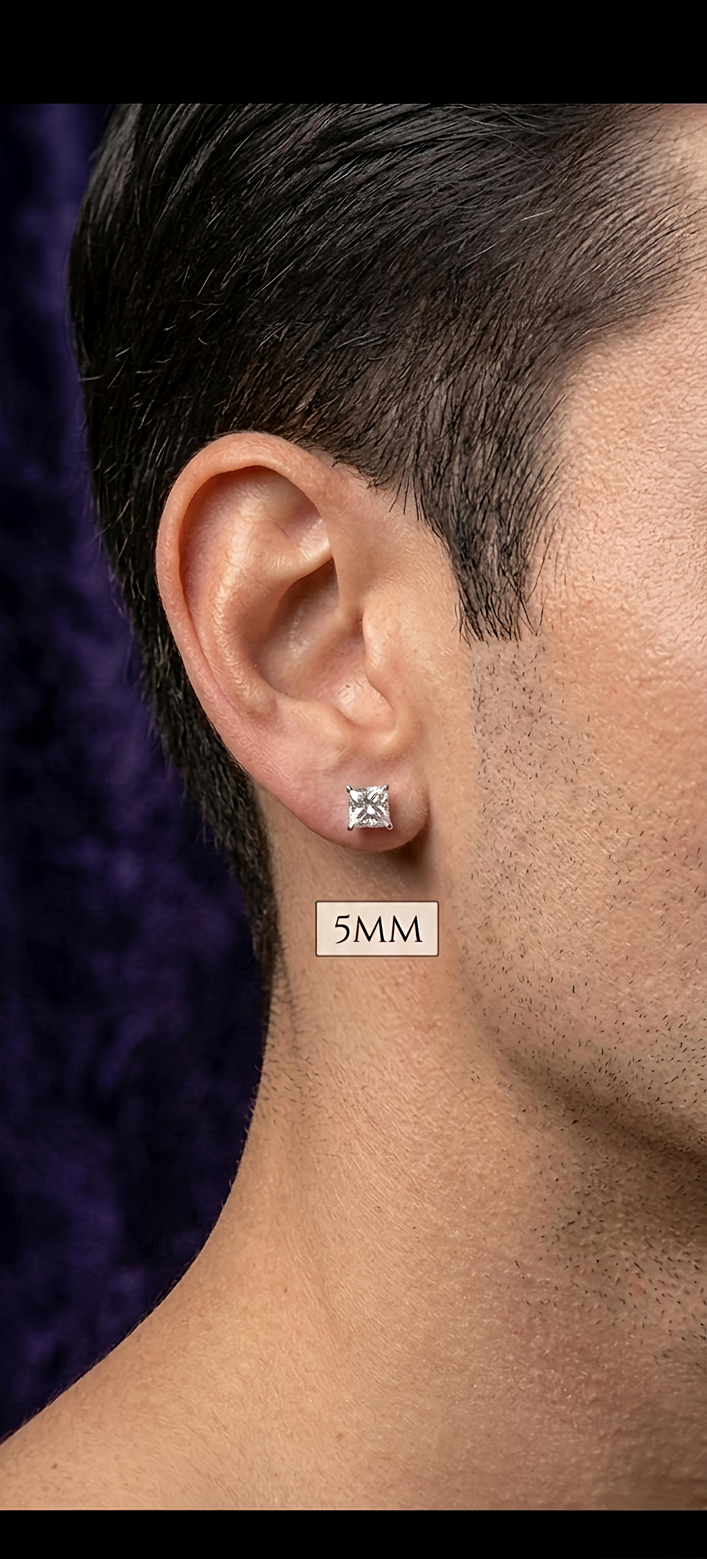 5mm Silver Aura Earrings Small Size (Stainless Steel 316L Cubic Zirconia Diamond Unisex Earrings)