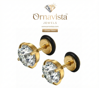 9mm Naksh Earrings Big Size (Stainless Steel 316L Cubic Zirconia Diamond Unisex Earrings)