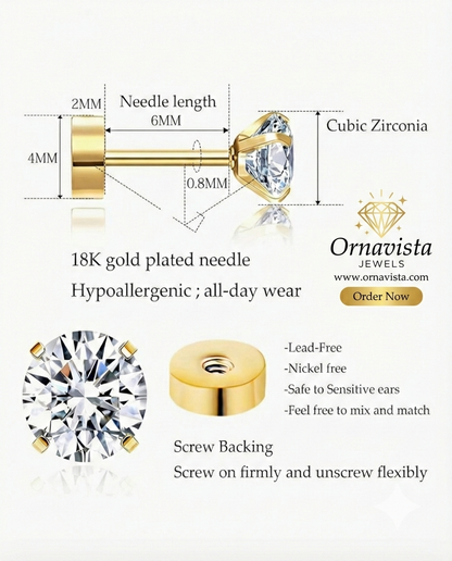 9mm Trikon Earrings Big Size (Stainless Steel 316L Cubic Zirconia Diamond Unisex Earrings)