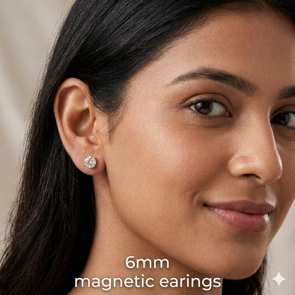 6mm Magnetic Gold Stud Earrings For Unisex Non Piercing CZ Diamond