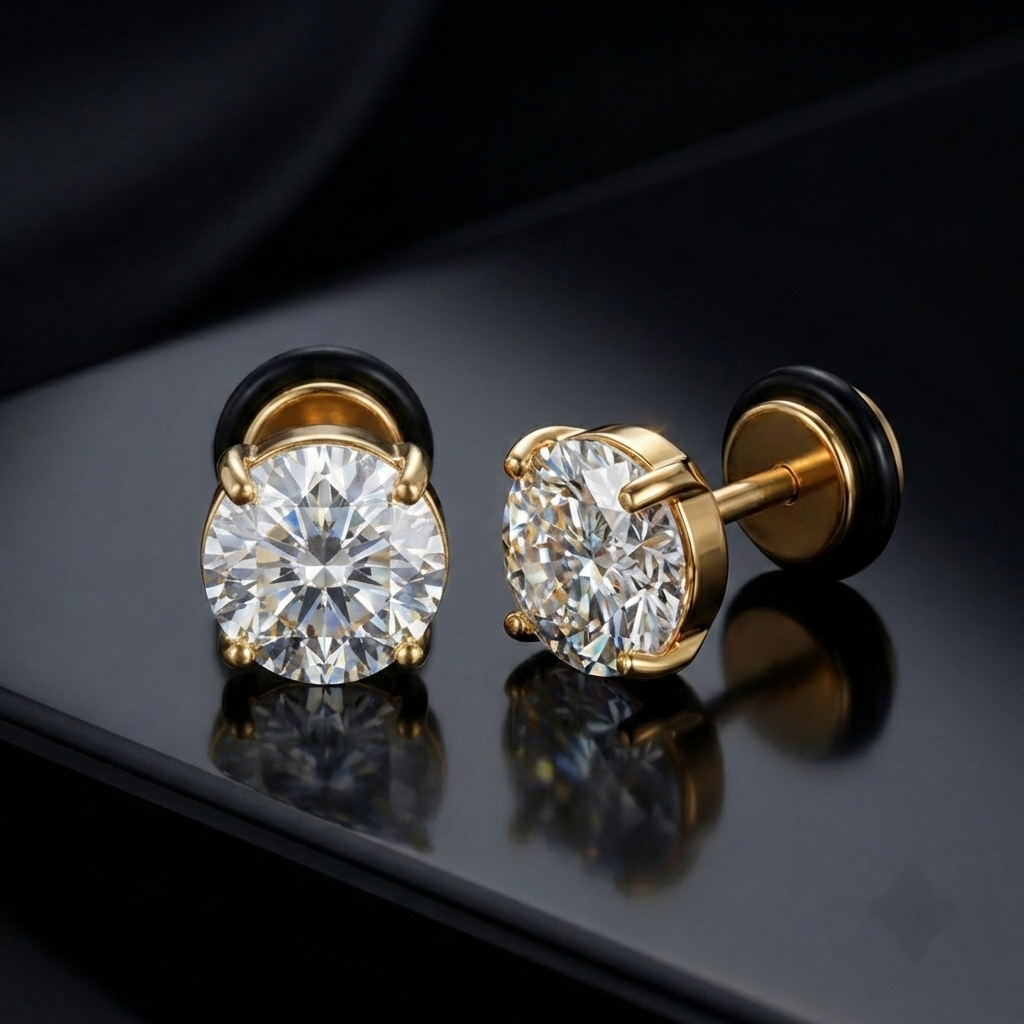 9mm Naksh Earrings Big Size (Stainless Steel 316L Cubic Zirconia Diamond Unisex Earrings)