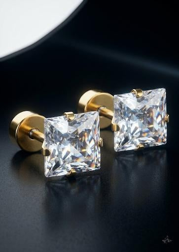 9mm Arka Earrings Big Size (Stainless Steel 316L Cubic Zirconia Diamond Unisex Earrings)