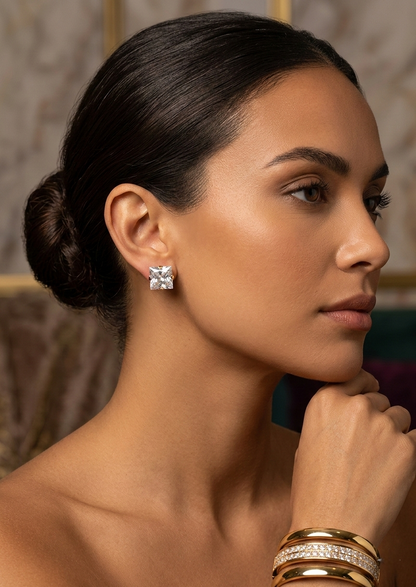9mm Arka Earrings Big Size (Stainless Steel 316L Cubic Zirconia Diamond Unisex Earrings)