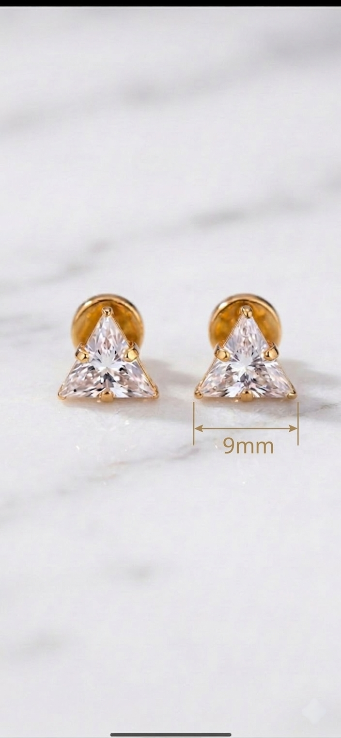 9mm Trikon Earrings Big Size (Stainless Steel 316L Cubic Zirconia Diamond Unisex Earrings)