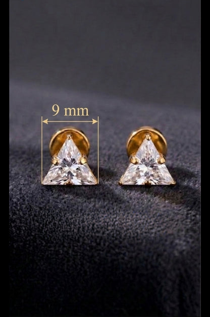 9mm Trikon Earrings Big Size (Stainless Steel 316L Cubic Zirconia Diamond Unisex Earrings)