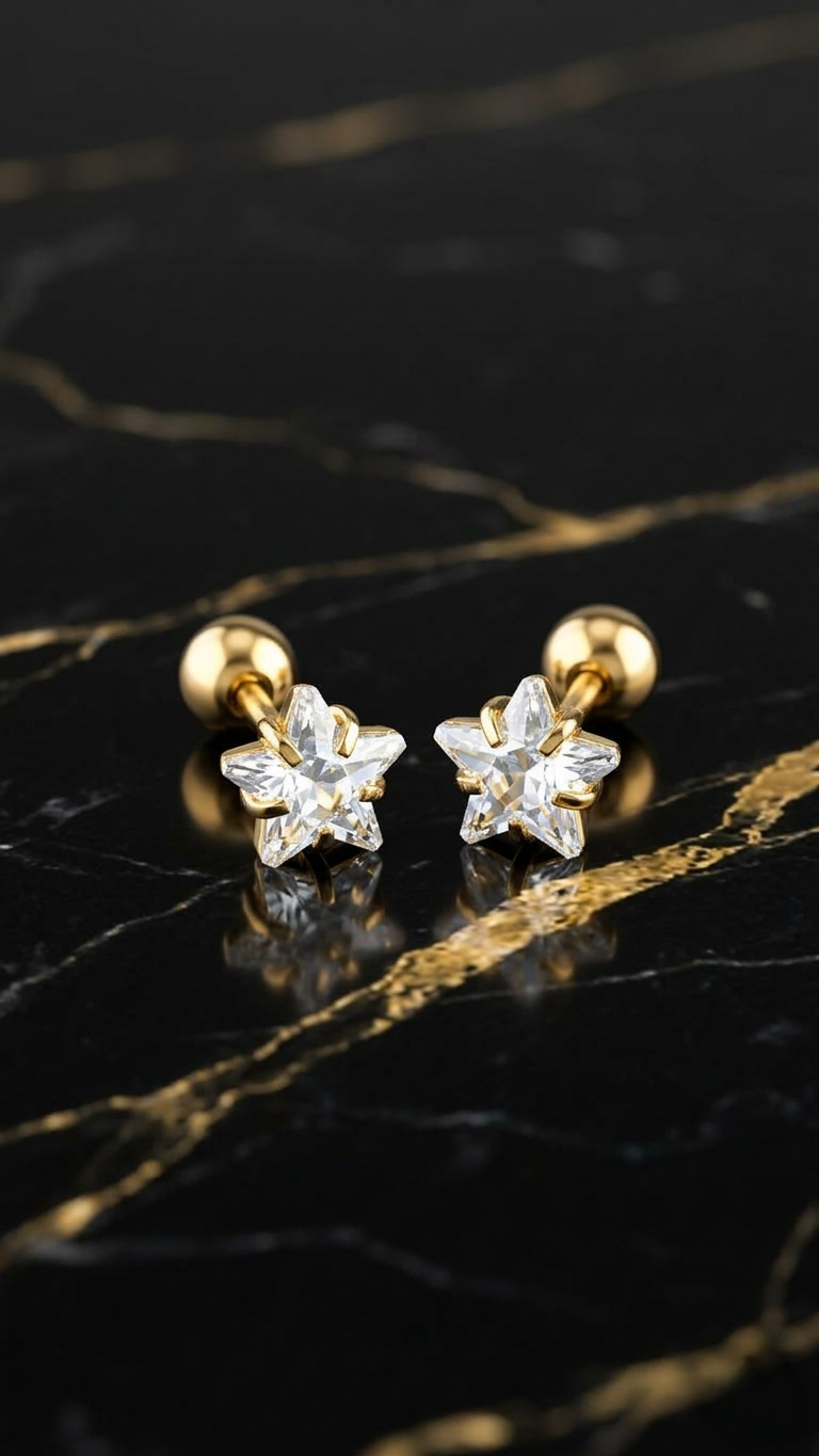 5mm Star Earrings Small Size (Stainless Steel 316L Cubic Zirconia Diamond Unisex Earrings)