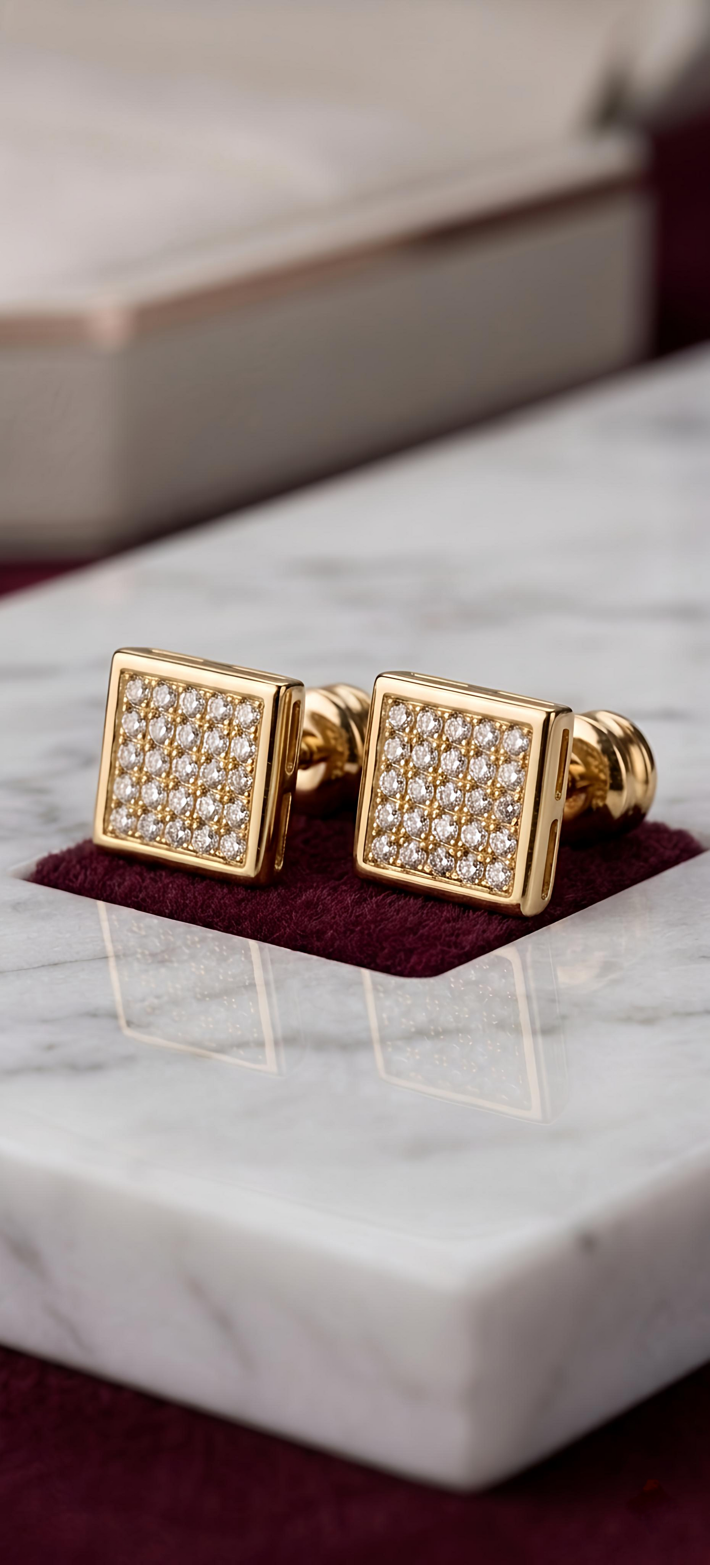 5 Line 25 diamonds Square Earrings Stainless Steel 316L Cubic Mini Zirconia Diamonds Unisex Earrings)
