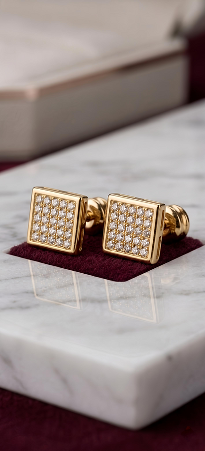 5 Line 25 diamonds Square Earrings Stainless Steel 316L Cubic Mini Zirconia Diamonds Unisex Earrings)