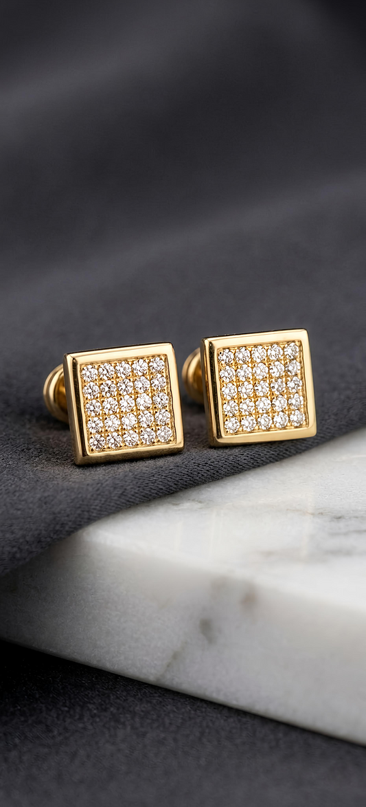 5 Line 25 diamonds Square Earrings Stainless Steel 316L Cubic Mini Zirconia Diamonds Unisex Earrings)