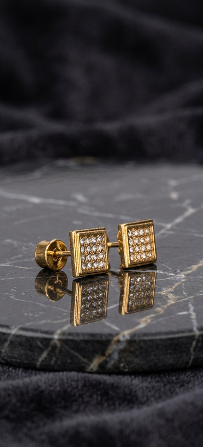 4 Line 16 diamonds Square Earrings Stainless Steel 316L Cubic Mini Zirconia Diamond Unisex Earrings)