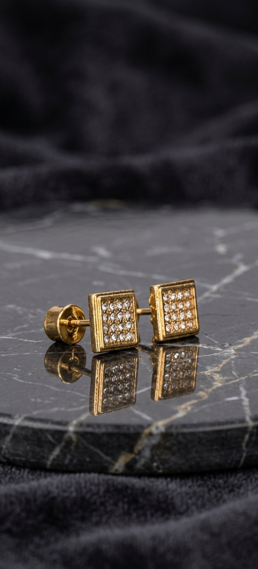 4 Line 16 diamonds Square Earrings Stainless Steel 316L Cubic Mini Zirconia Diamond Unisex Earrings)