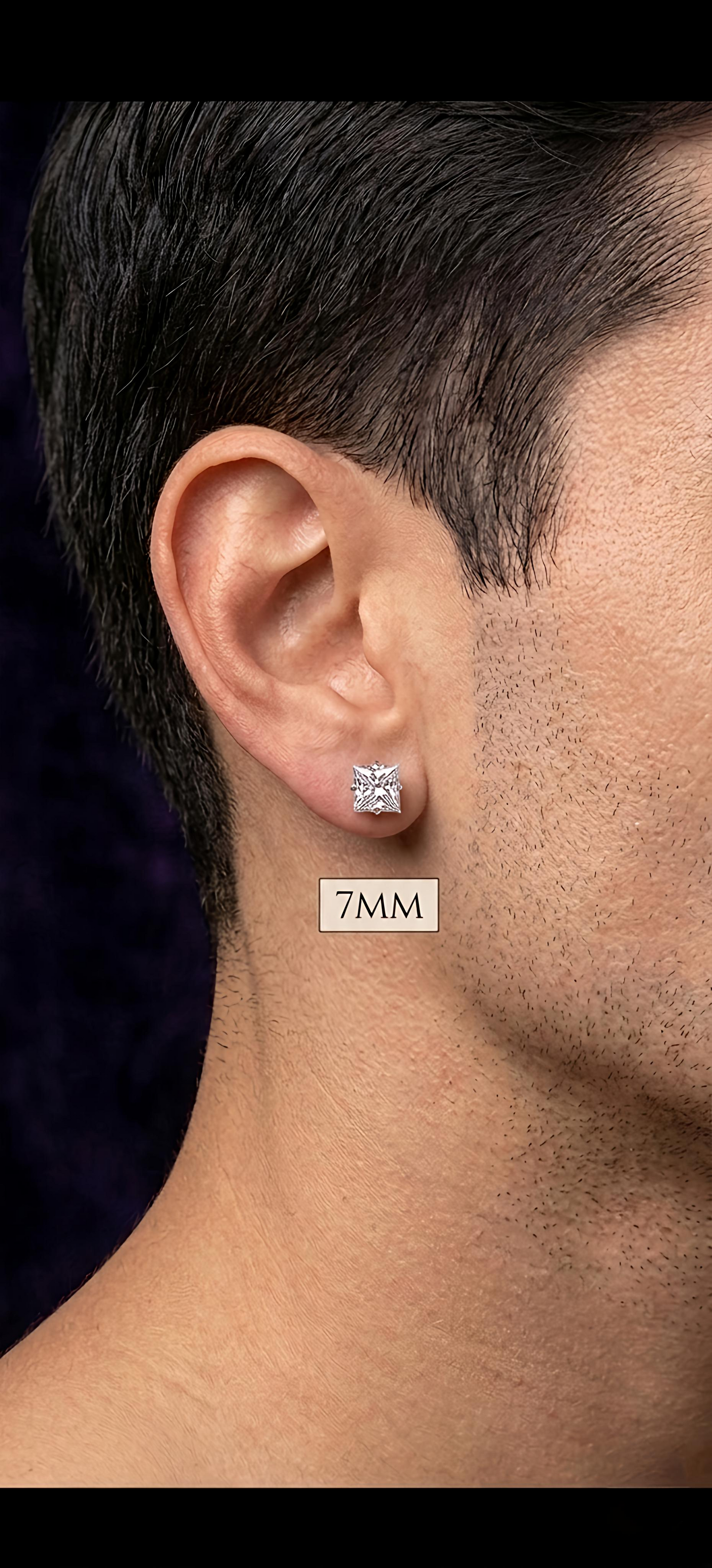 7mm Silver Vista Earrings Medium Size (Stainless Steel 316L Cubic Zirconia Diamond Unisex Earrings)