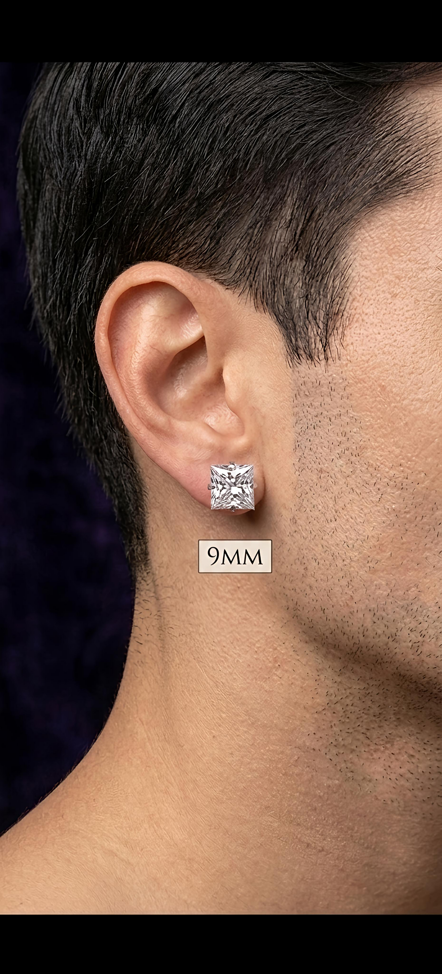 9mm Silver Arka Earrings Big Size (Stainless Steel 316L Cubic Zirconia Diamond Unisex Earrings)