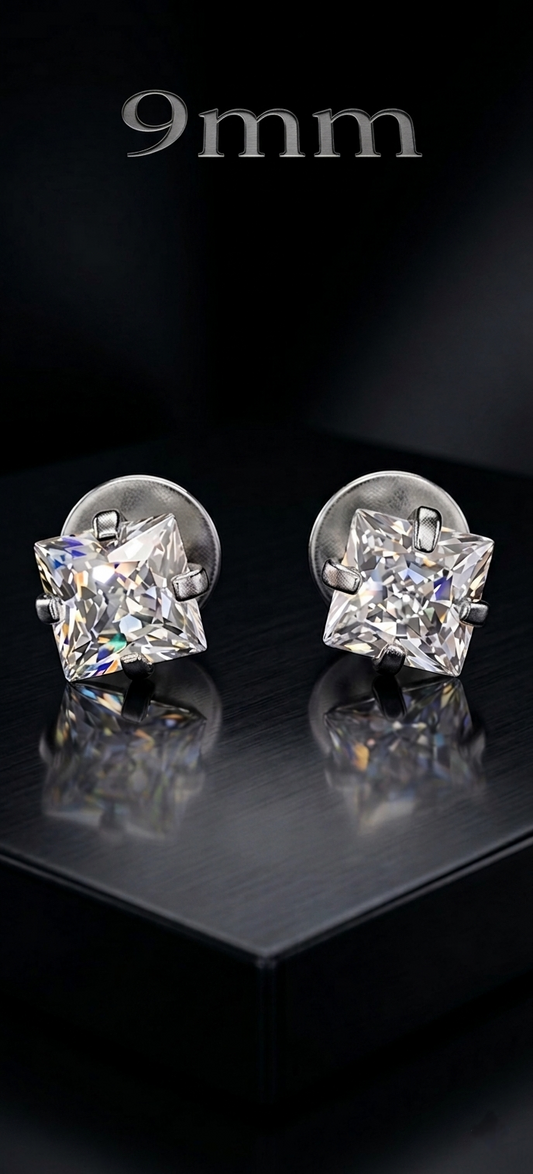 9mm Silver Arka Earrings Big Size (Stainless Steel 316L Cubic Zirconia Diamond Unisex Earrings)