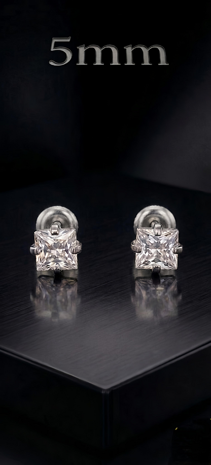 5mm Silver Aura Earrings Small Size (Stainless Steel 316L Cubic Zirconia Diamond Unisex Earrings)