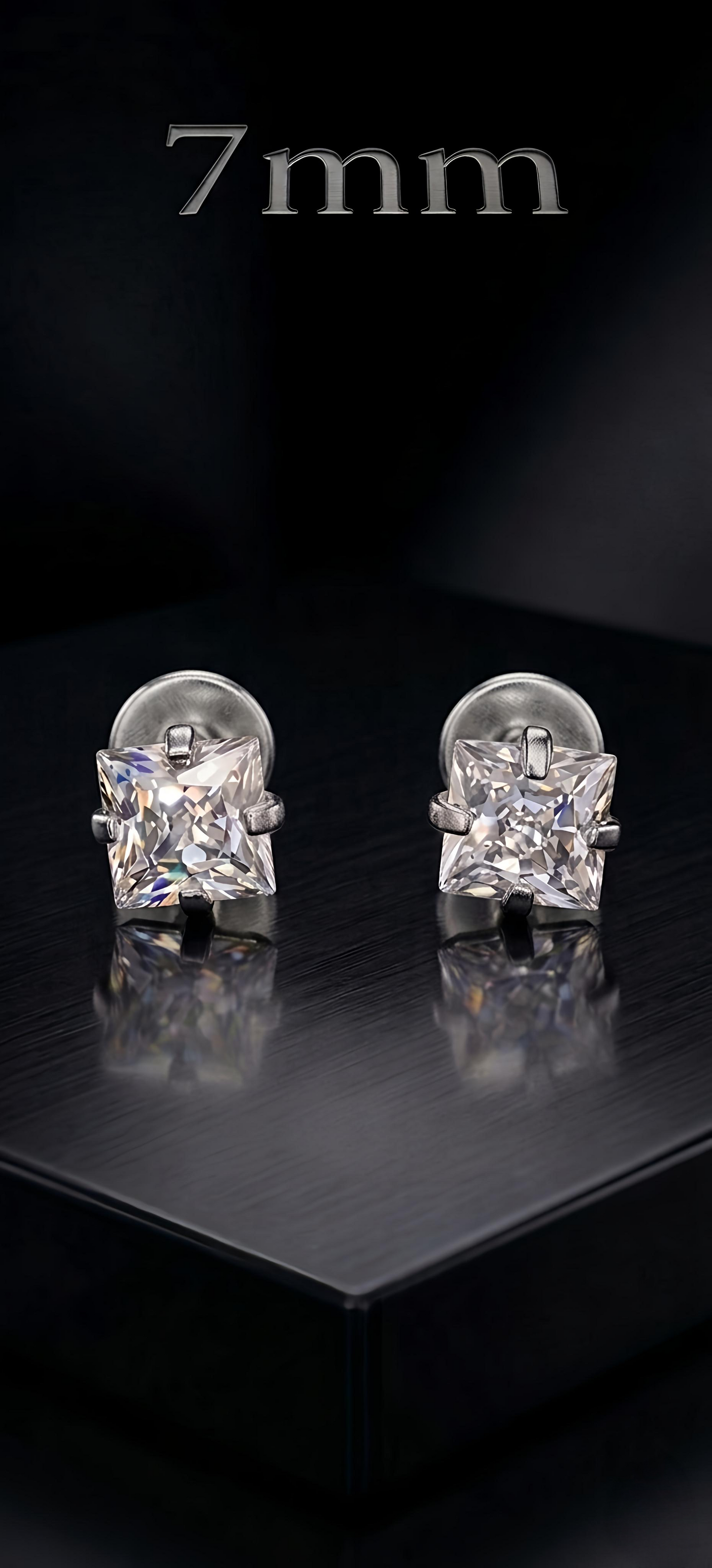 7mm Silver Vista Earrings Medium Size (Stainless Steel 316L Cubic Zirconia Diamond Unisex Earrings)