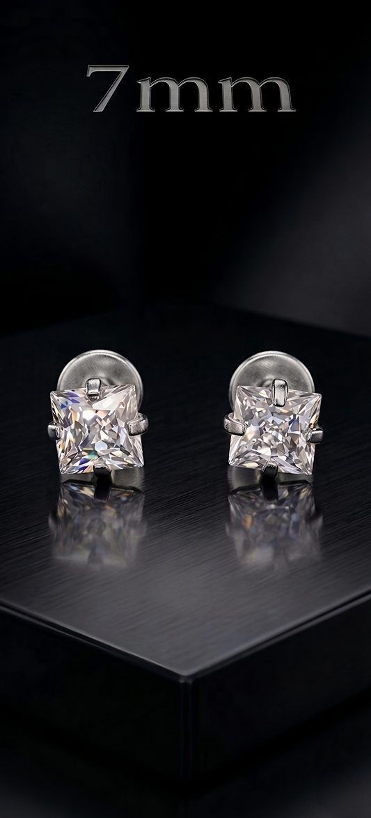 7mm Silver Vista Earrings Medium Size (Stainless Steel 316L Cubic Zirconia Diamond Unisex Earrings)