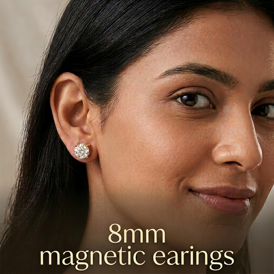 8mm Magnetic Silver Stud Earrings For Unisex Non Piercing CZ Diamond