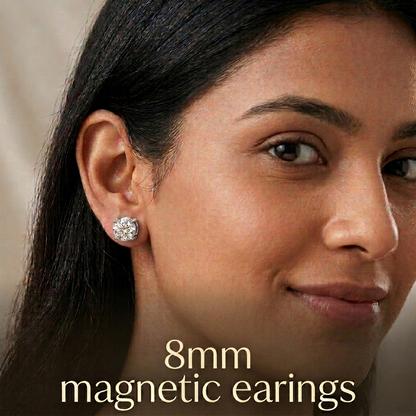 8mm Magnetic Gold Stud Earrings For Unisex Non Piercing CZ Diamond