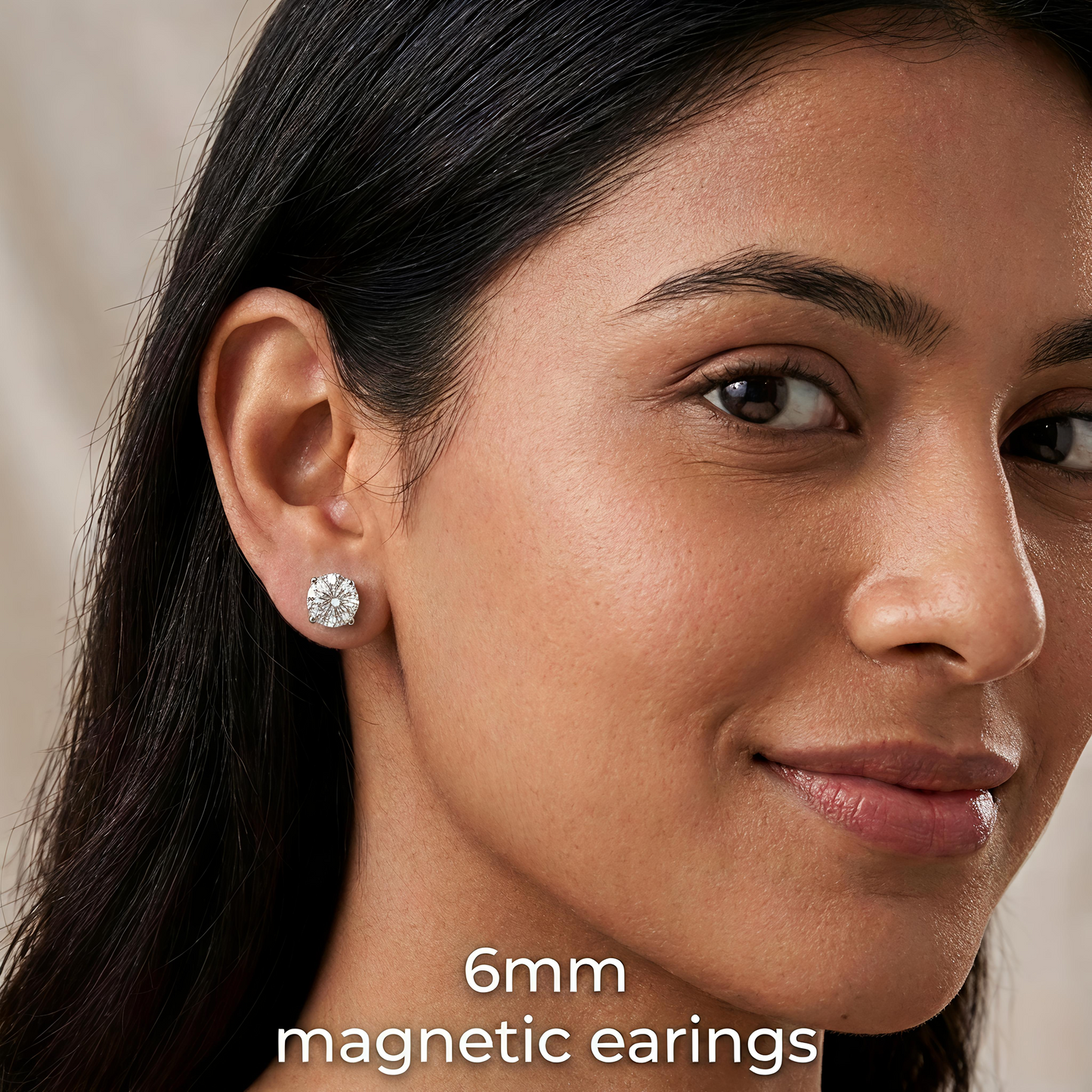 6mm Magnetic Silver Stud Earrings For Unisex Non Piercing CZ Diamond