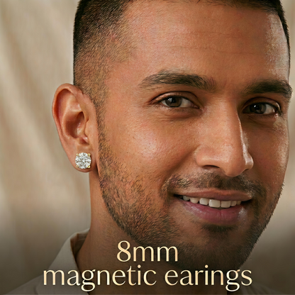 8mm Magnetic Gold Stud Earrings For Unisex Non Piercing CZ Diamond