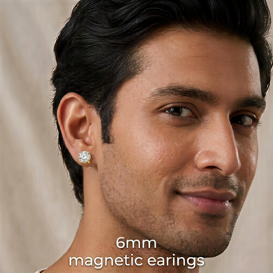 6mm Magnetic Gold Stud Earrings For Unisex Non Piercing CZ Diamond