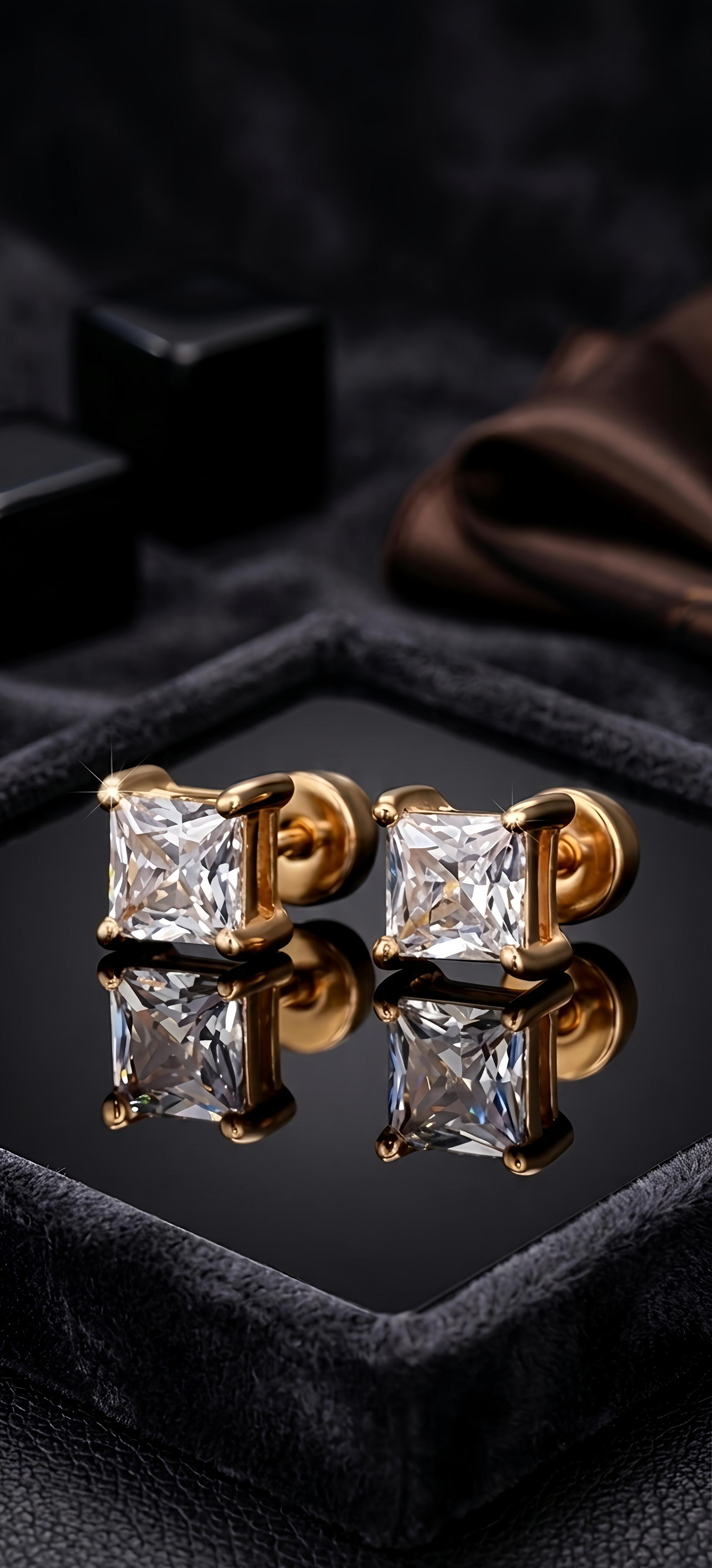 Square Solitaire Stainless Steel 316L Unisex Screw-Back Studs