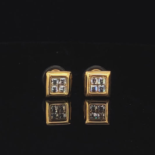 4 Stone Square Earrings Stainless Steel 316L Cubic Mini Zirconia Diamond Unisex Earrings)