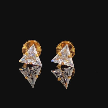 9mm Trikon Earrings Big Size (Stainless Steel 316L Cubic Zirconia Diamond Unisex Earrings)