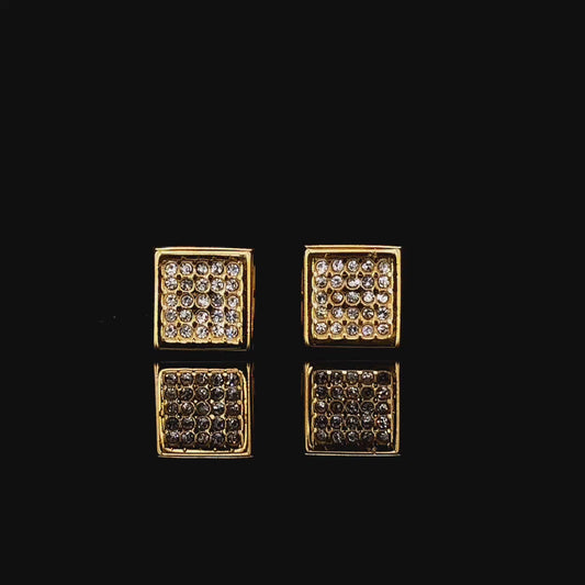 5 Line 25 diamonds Square Earrings Stainless Steel 316L Cubic Mini Zirconia Diamonds Unisex Earrings)