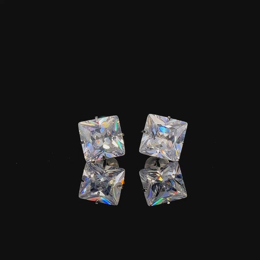 9mm Silver Arka Earrings Big Size (Stainless Steel 316L Cubic Zirconia Diamond Unisex Earrings)